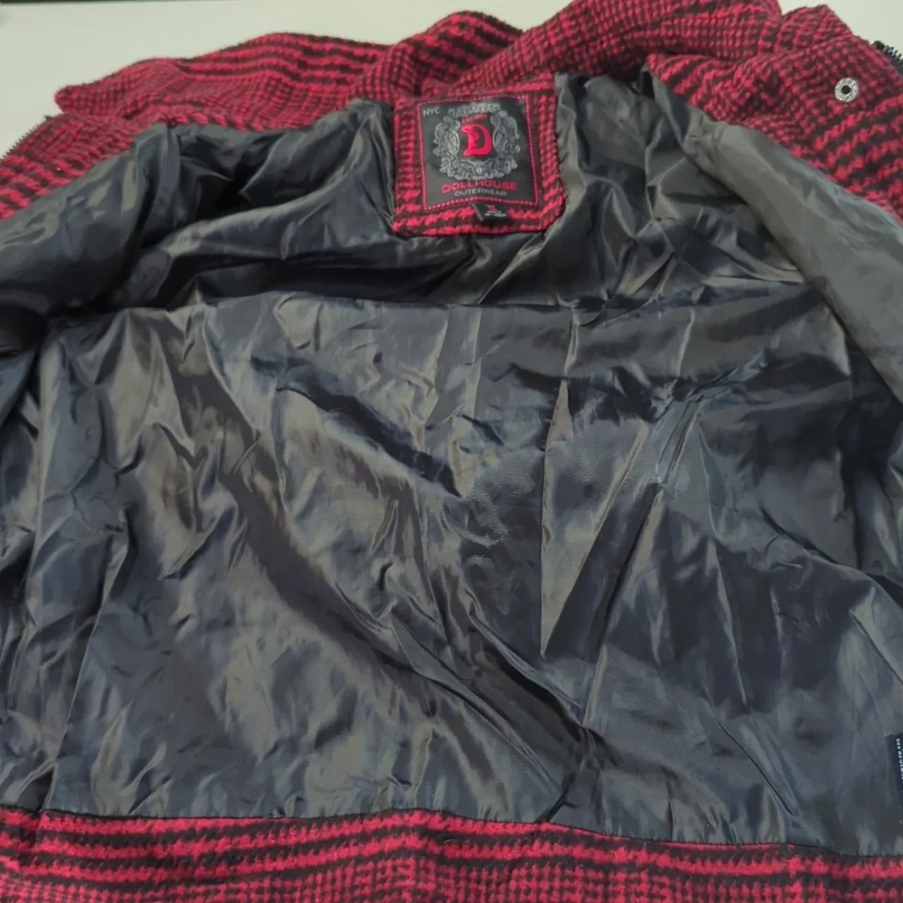 Dollhouse, red and black herringbone pattern short jacket with hood. Sma…